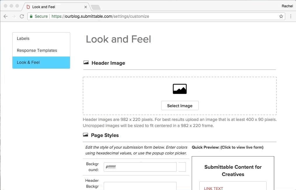 Gif showing ability to crop and resize header images