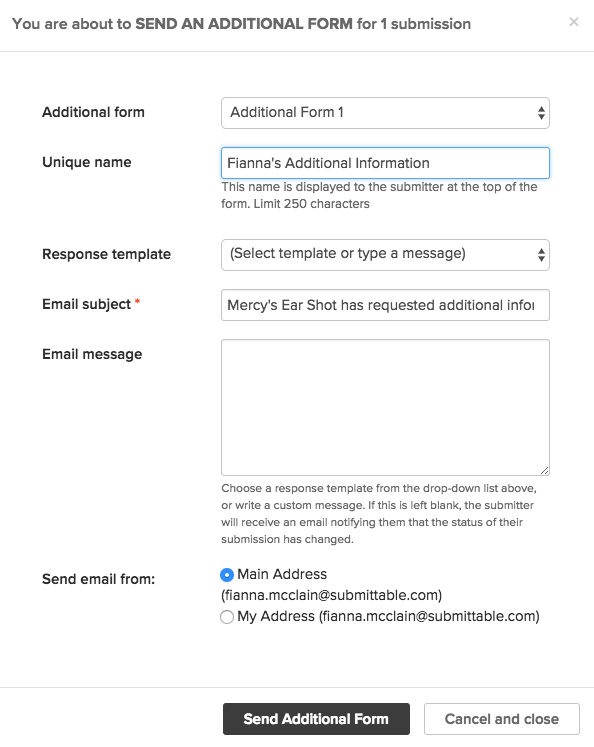 Example of a unique name in the creation of an additional form