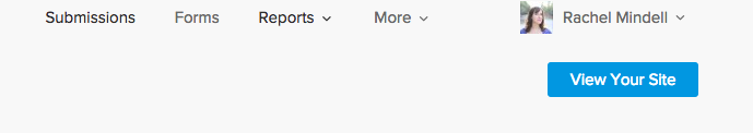 Main account headers on top right-hand side of screen (Submissions, Forms, Reports, More)
