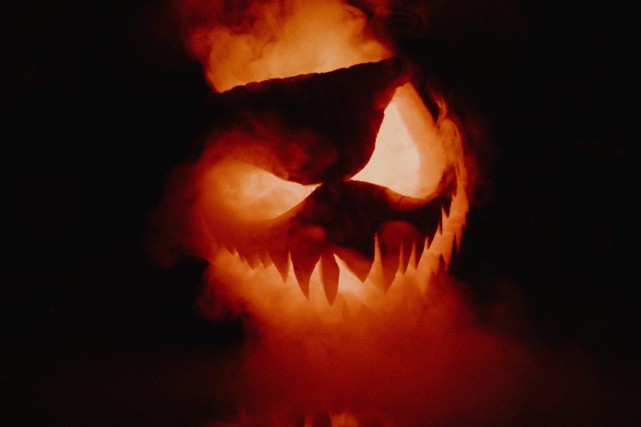 stock image of spooky carved pumpkin