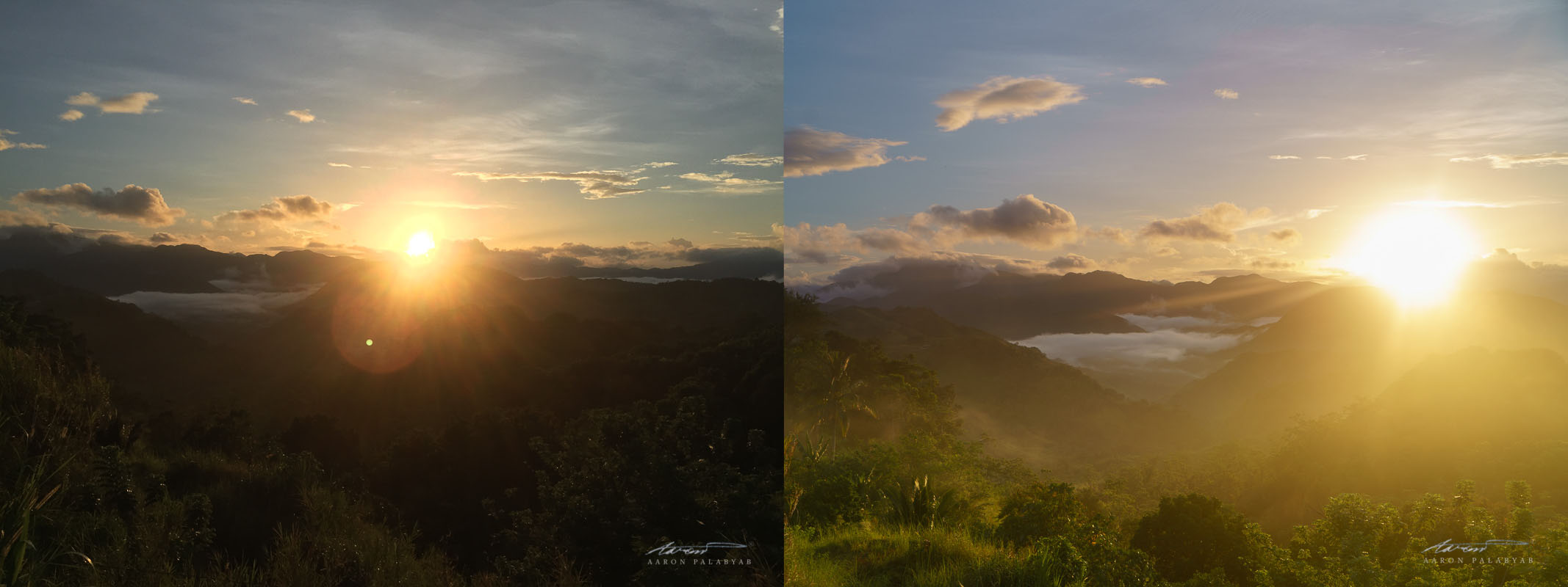 Aaron Palabyab photo comparison of sunset