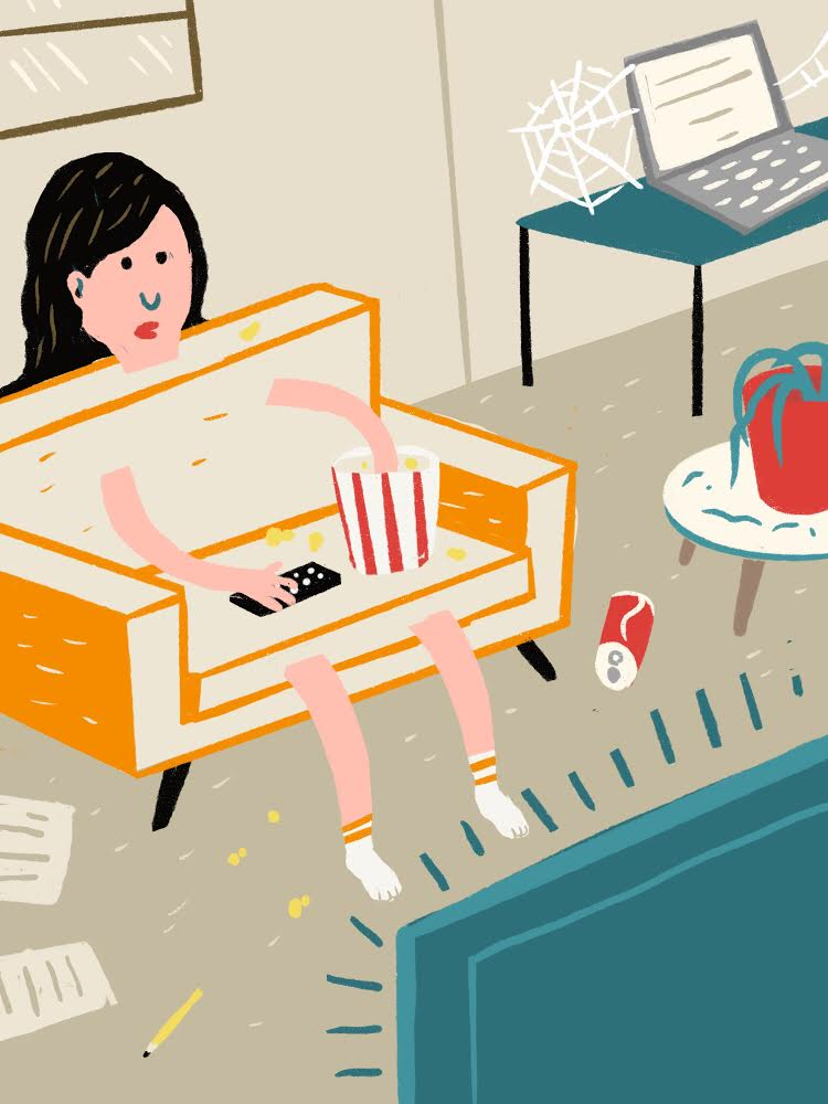 Illustration of author caught in couch