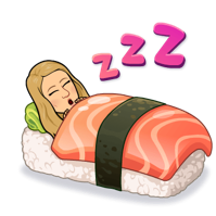 bitmoji of woman asleep on a piece of sushi