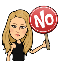Bitmoji of woman holding sign that says "No"